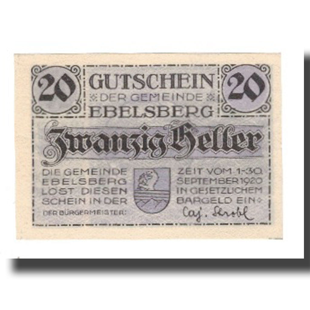 Banknote, Austria, Ebelsberg O.Ö. Gemeinde, 20 Heller, paysage 1, 1920