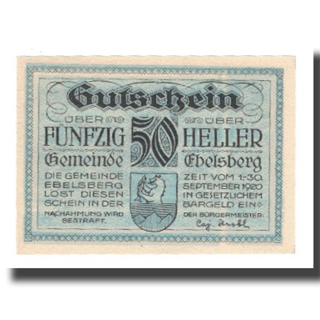 Banknote, Austria, Ebelsberg O.Ö. Gemeinde, 50 Heller, paysage, 1920