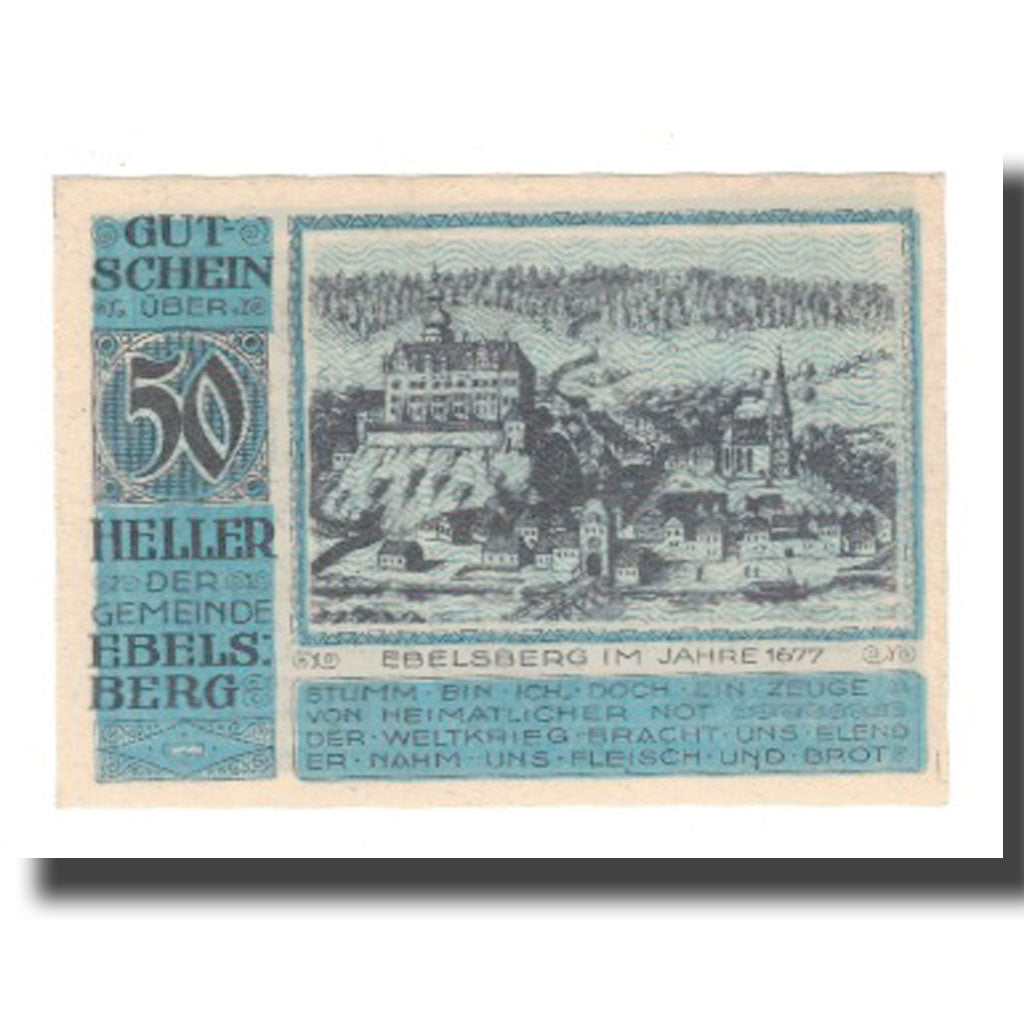 Banknote, Austria, Ebelsberg O.Ö. Gemeinde, 50 Heller, paysage, 1920