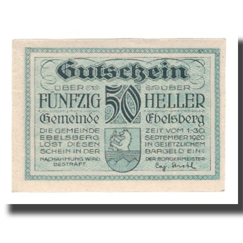 Banknote, Austria, Ebelsberg O.Ö. Gemeinde, 50 Heller, paysage 1, 1920