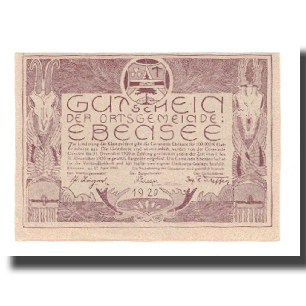 Banknote, Austria, Ebensee O.Ö. Ortsgemeinde, 20 Heller, valeur faciale, 1920