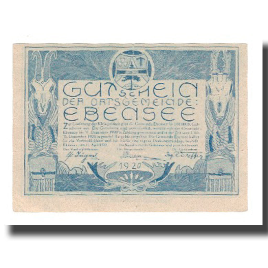 Banknote, Austria, Ebensee O.Ö. Ortsgemeinde, 50 Heller, valeur faciale, 1920