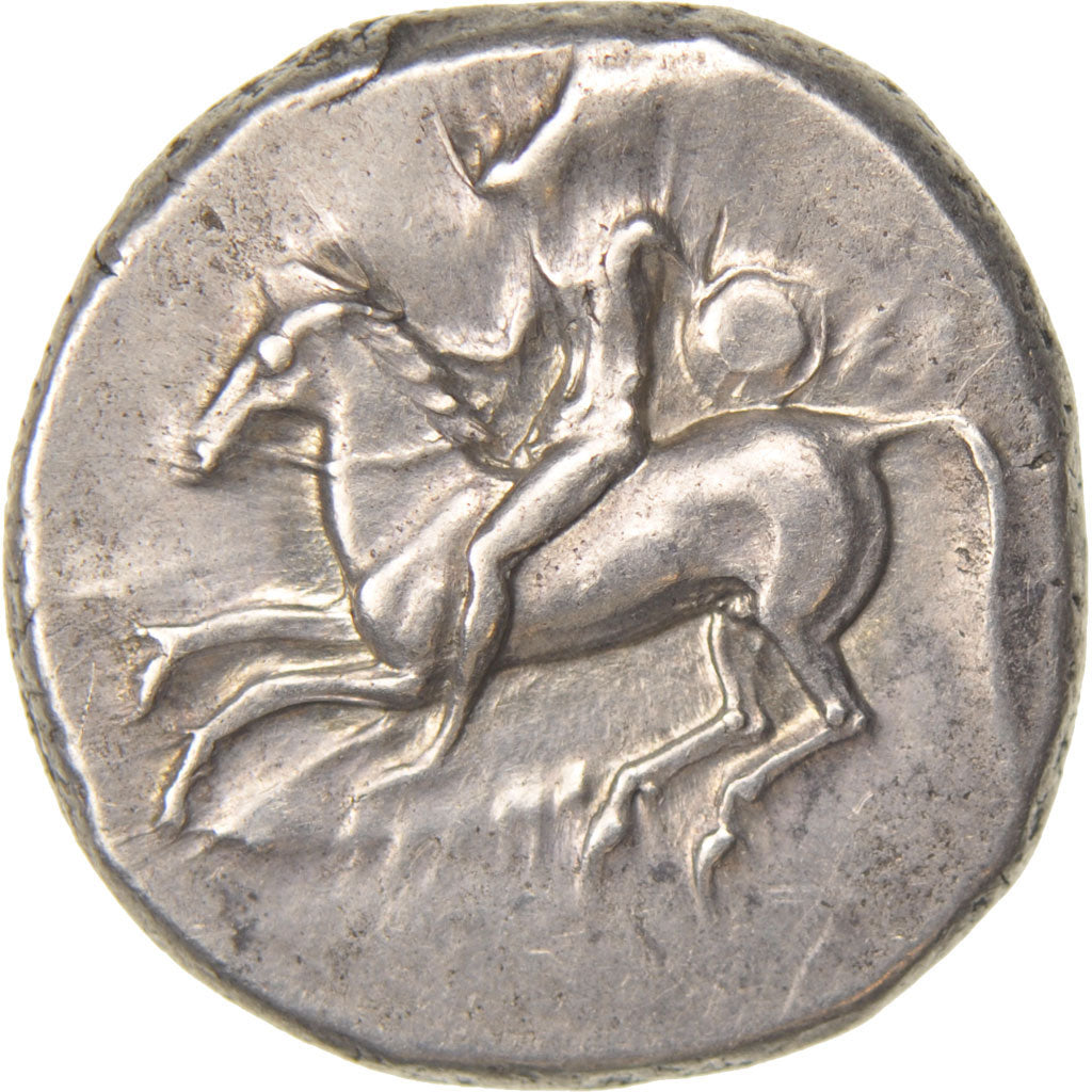Calabria, Taranto, Taras, son of Poseidon, Stater, Tarentum, AU(50-53), Silver,.