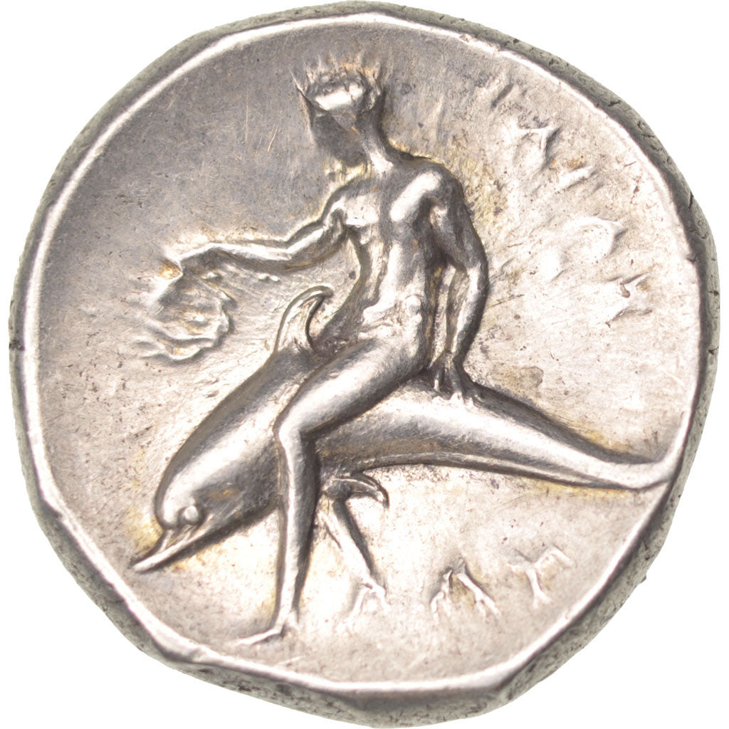 Calabria, Taranto, Taras, son of Poseidon, Stater, Tarentum, AU(50-53), Silver,.