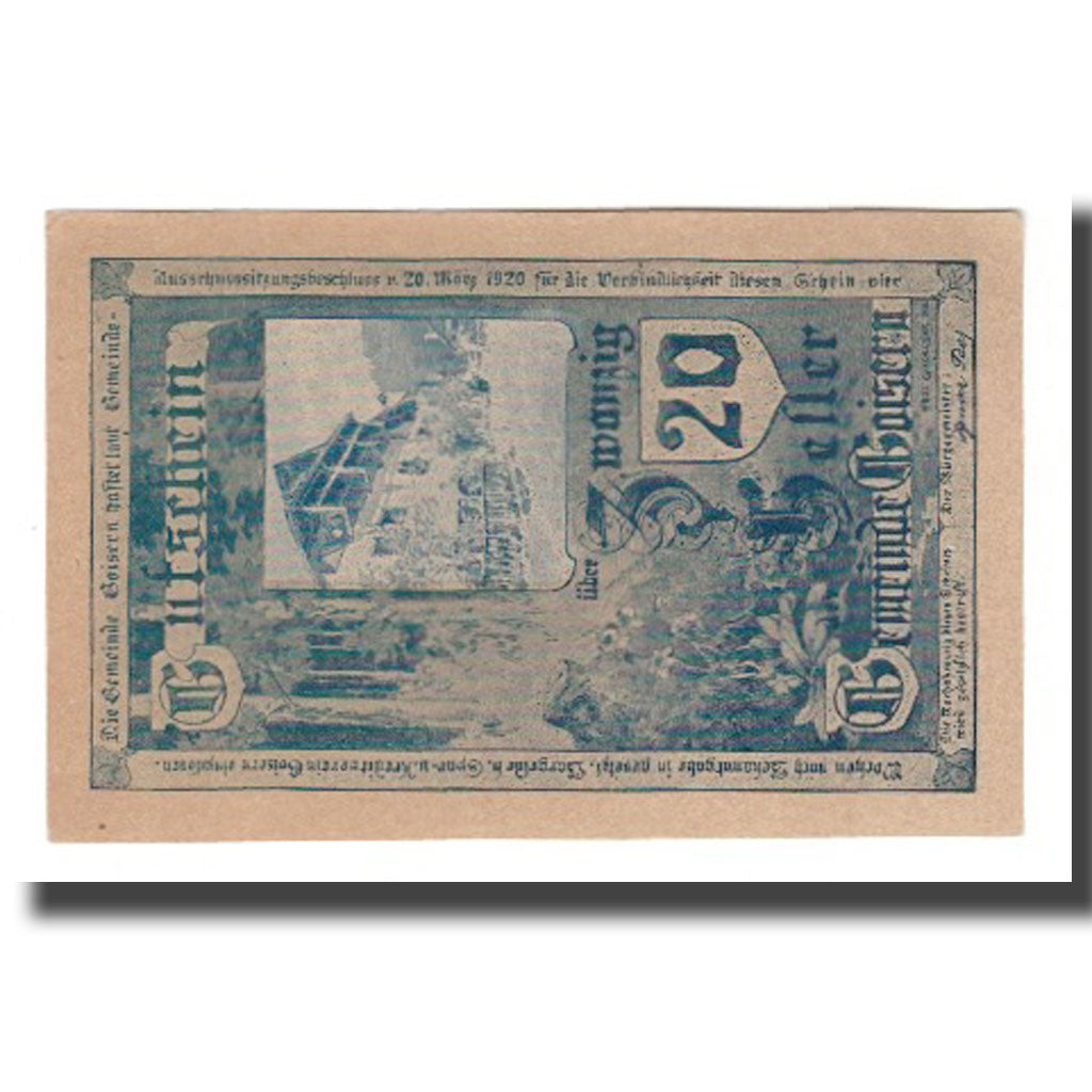 Banknote, Austria, Goisern O.Ö. Gemeinde, 20 Heller, Texte, AU(55-58), Mehl:FS