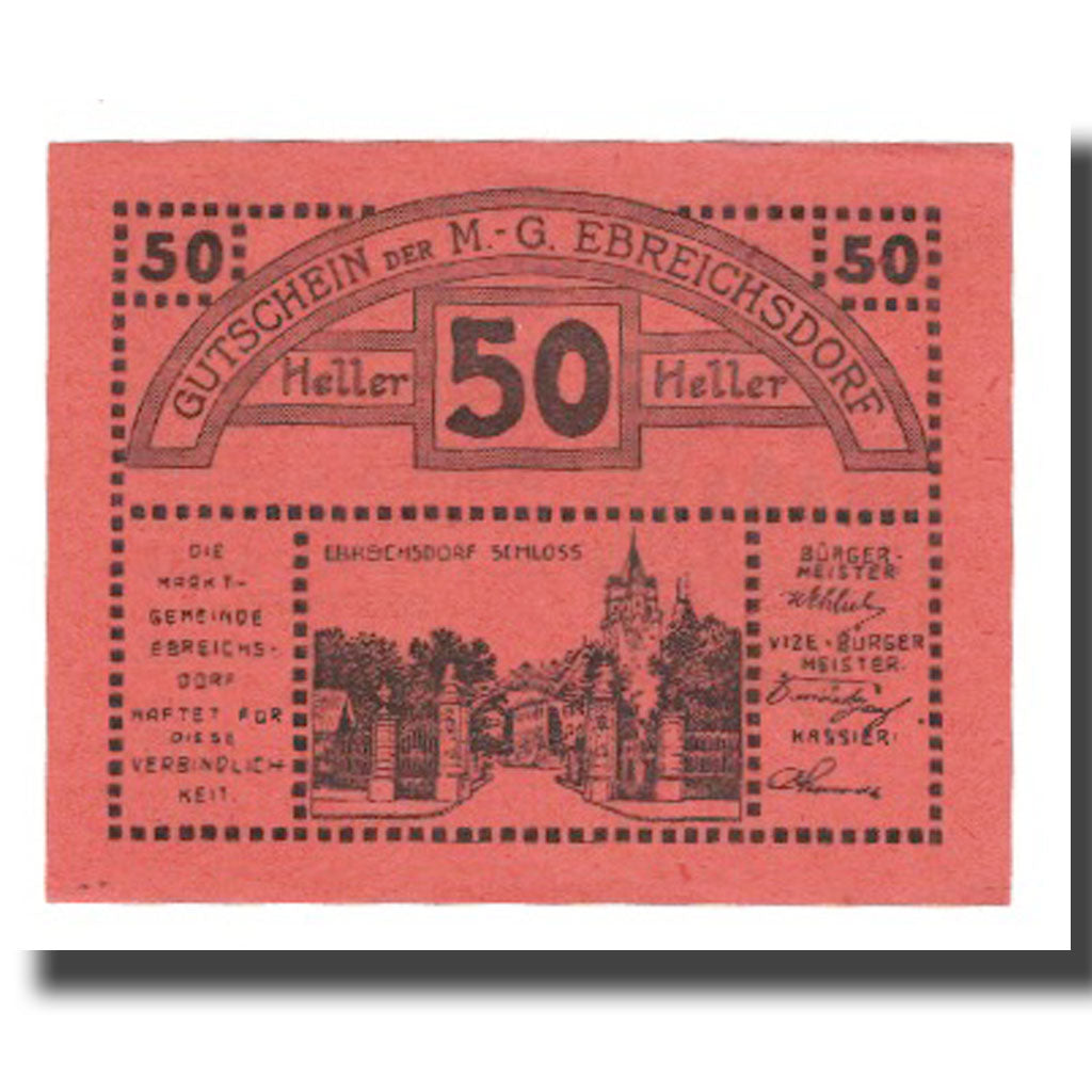 Banknote, Austria, Ebreichsdorf N.Ö. Marktgemeinde, 50 Heller, Texte, 1920
