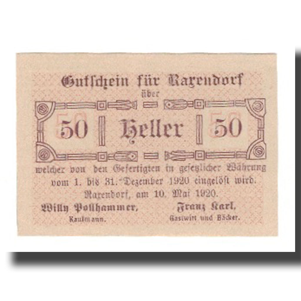 Banknote, Austria, Raxendorf N.Ö. Prv. Willy Pollhammer (Kaufmann) Und Franz