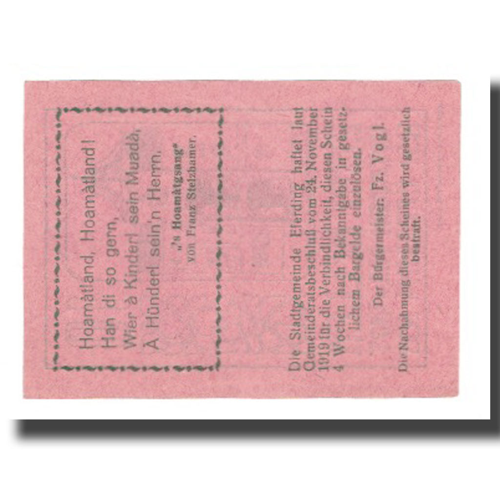 Banknote, Austria, Eferding O.Ö. Stadtgemeinde, 10 Heller, Texte, AU(55-58)