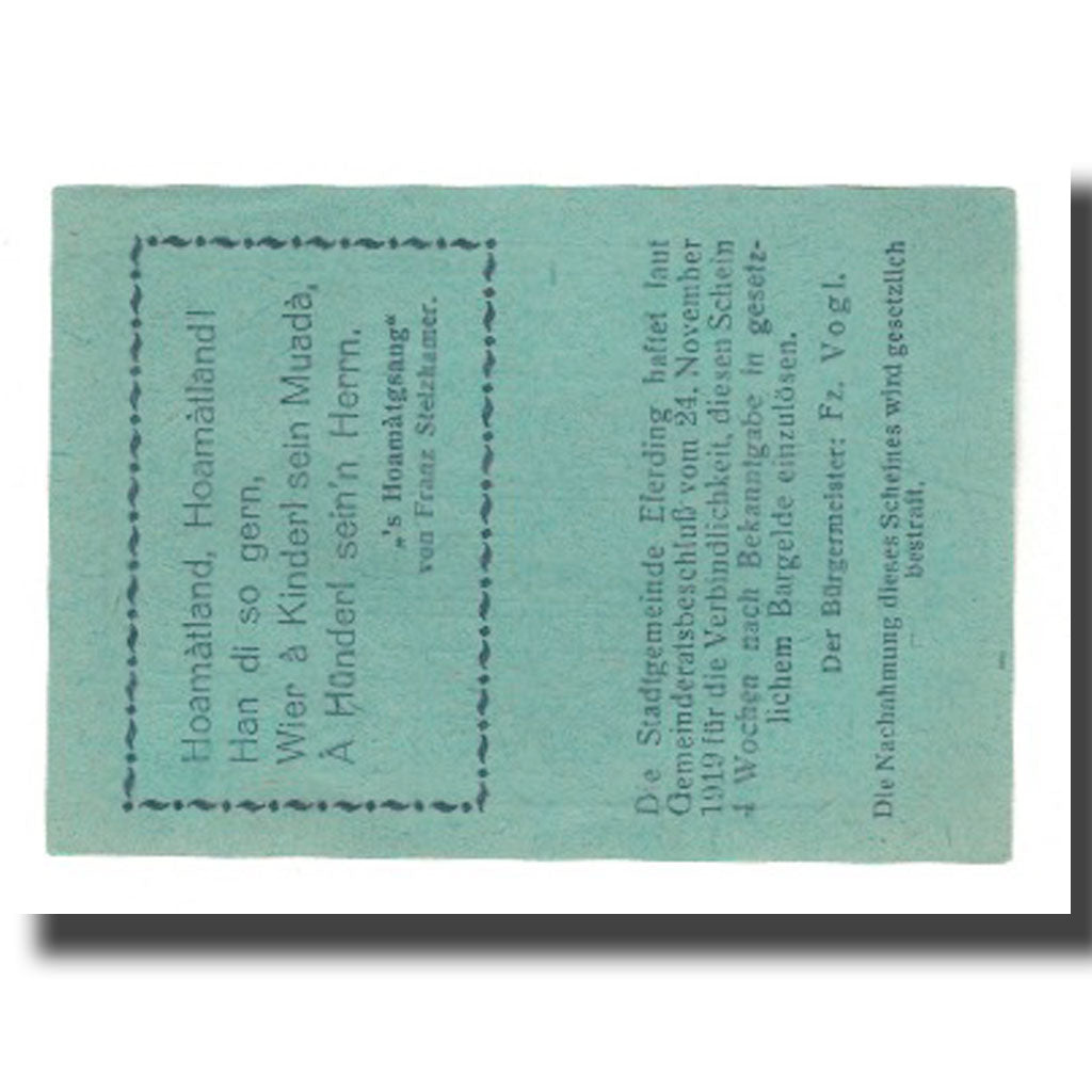 Billet, Autriche, Eferding O.Ö. Stadtgemeinde, 10 Heller, Texte  5, SUP