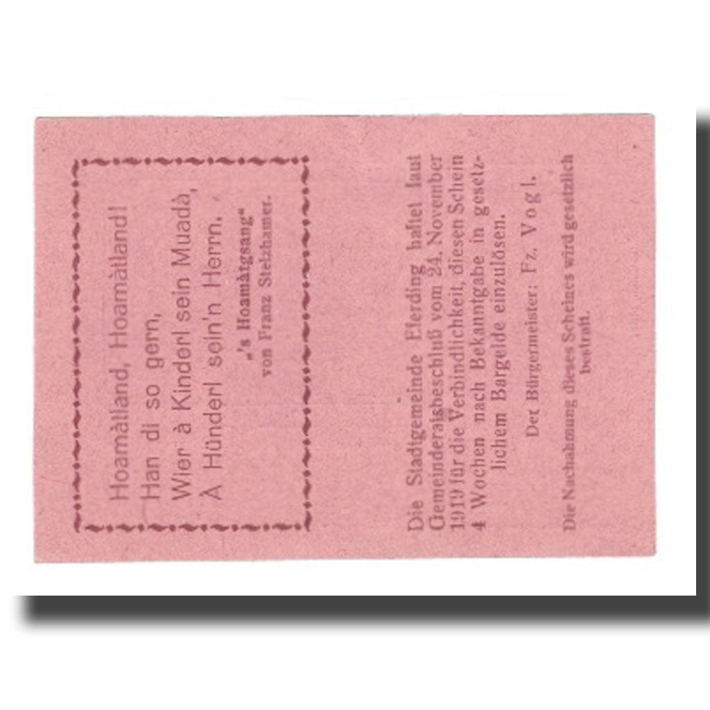 Billet, Autriche, Eferding O.Ö. Stadtgemeinde, 10 Heller, Texte 6, SUP, Mehl:FS