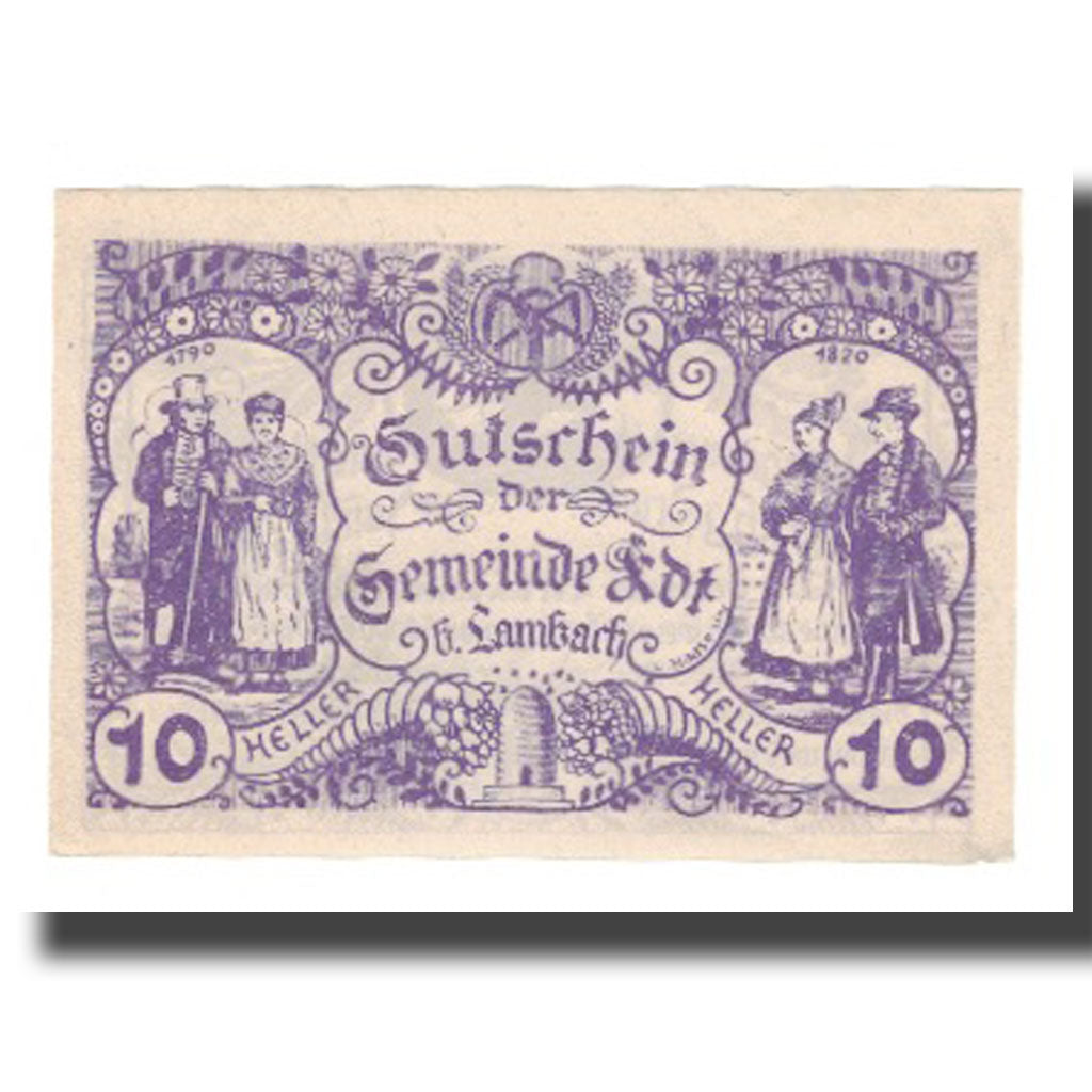 Billet, Autriche, EDT Bei Lambach O.Ö. Gemeinde, 10 Heller, Texte, 1920