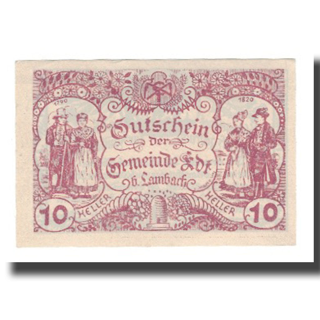 Banknote, Austria, EDT Bei Lambach O.Ö. Gemeinde, 10 Heller, texte 1, 1920