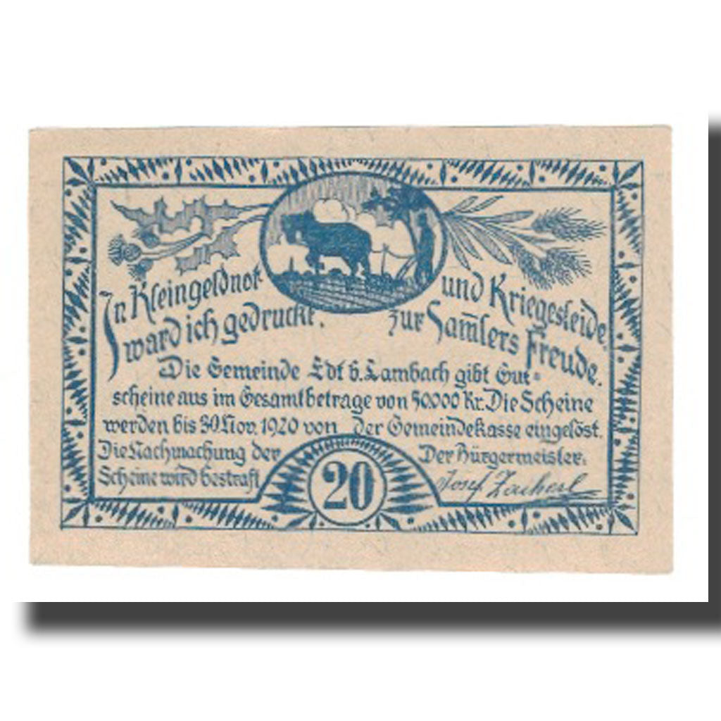 Banknote, Austria, EDT Bei Lambach O.Ö. Gemeinde, 20 Heller, texte 1, 1920