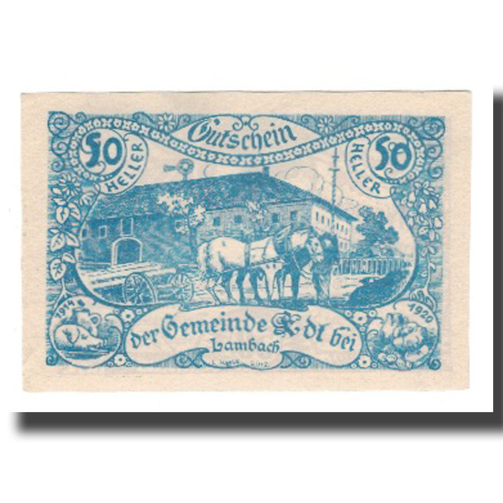 Billet, Autriche, EDT Bei Lambach O.Ö. Gemeinde, 50 Heller, Texte, 1920