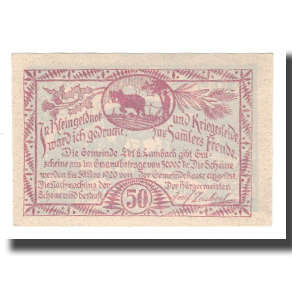 Billet, Autriche, EDT Bei Lambach O.Ö. Gemeinde, 50 Heller, Texte, 1920