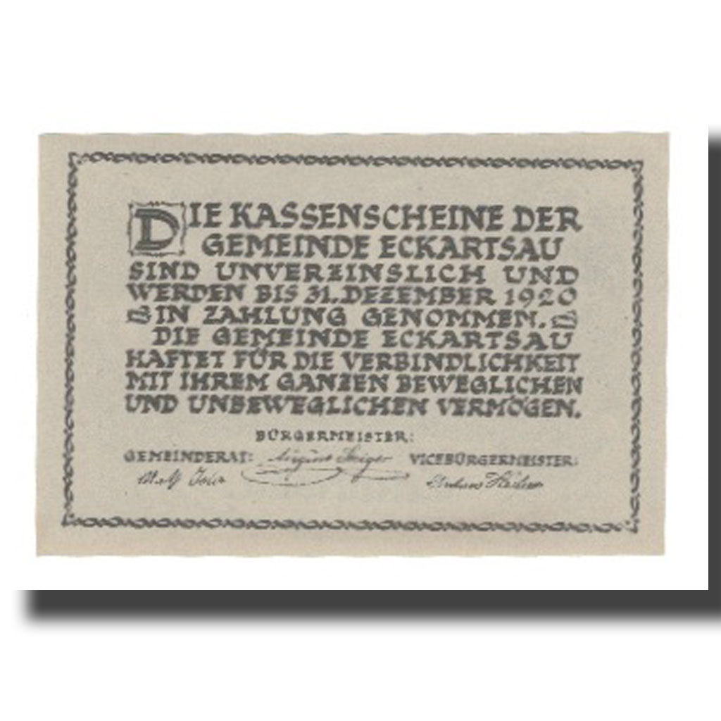 Banknote, Austria, Eckartsau N.Ö. Gemeinde, 20 Heller, Texte, 1920, 1920-12-31
