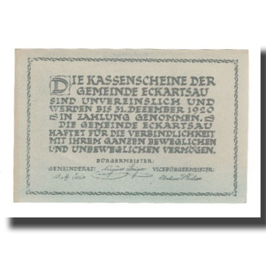 Banknote, Austria, Eckartsau N.Ö. Gemeinde, 50 Heller, Texte, 1920, 1920-12-31
