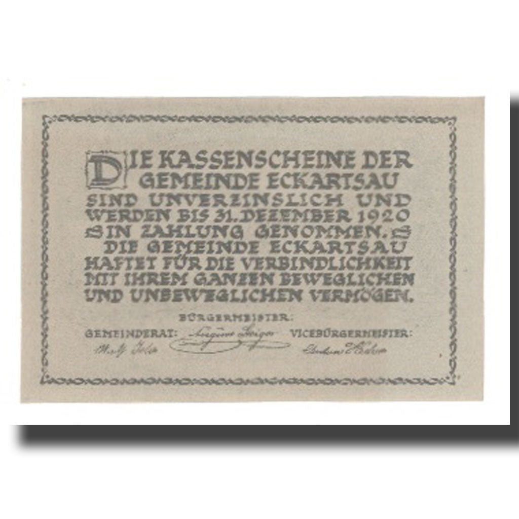 Banknote, Austria, Eckartsau N.Ö. Gemeinde, 80 Heller, Texte, 1920, 1920-12-31