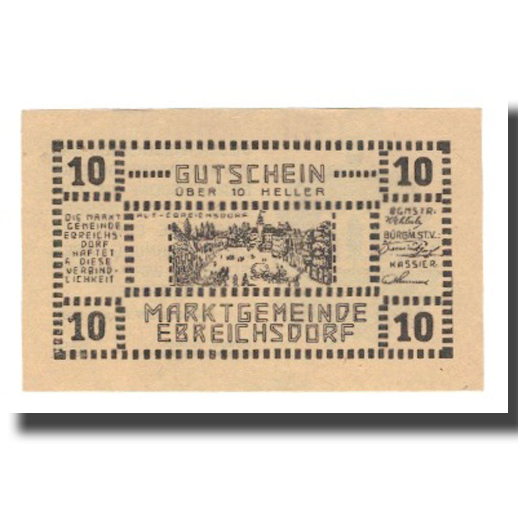 Billet, Autriche, Ebreichsdorf N.Ö. Marktgemeinde, 10 Heller, Texte, 1920