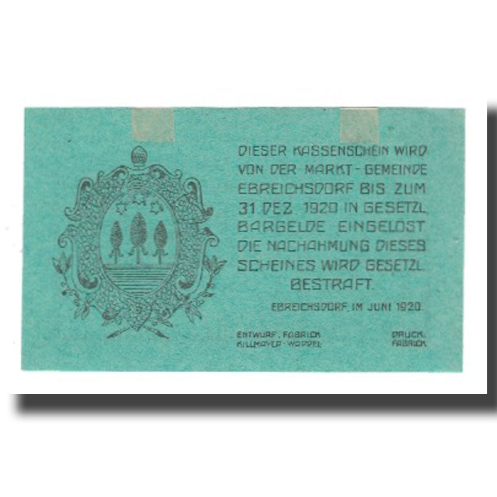 Banknot, Austria, Ebreichsdorf N.Ö. Marktgemeinde, 20 Heller, Texte, 1920