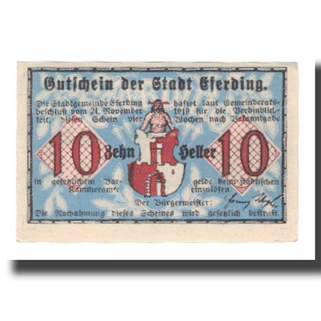 Geldschein, Österreich, Eferding O.Ö. Stadtgemeinde, 10 Heller, rue 2, VZ