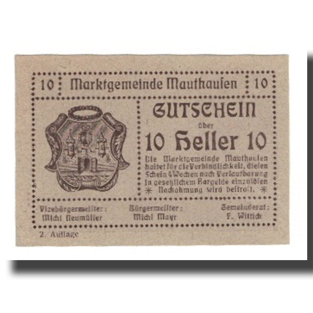 Banknote, Austria, Mauthausen O.Ö. Marktgemeinde, 10 Heller, photo, AU(55-58)