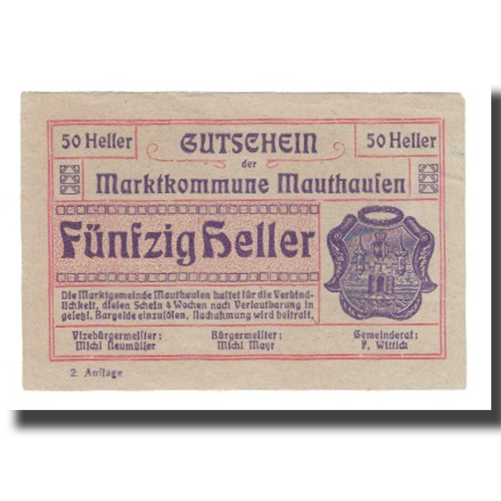 Banknote, Austria, Mauthausen O.Ö. Marktgemeinde, 50 Heller, photo, AU(55-58)