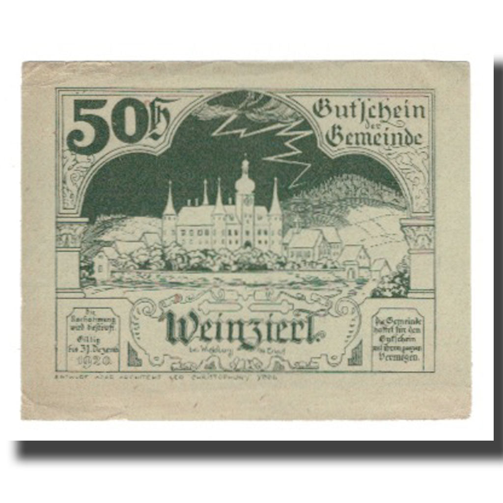 Banconote, Austria, Weinzierl bei Wieselburg N.Ö. Gemeinde, 50 Heller, paysage