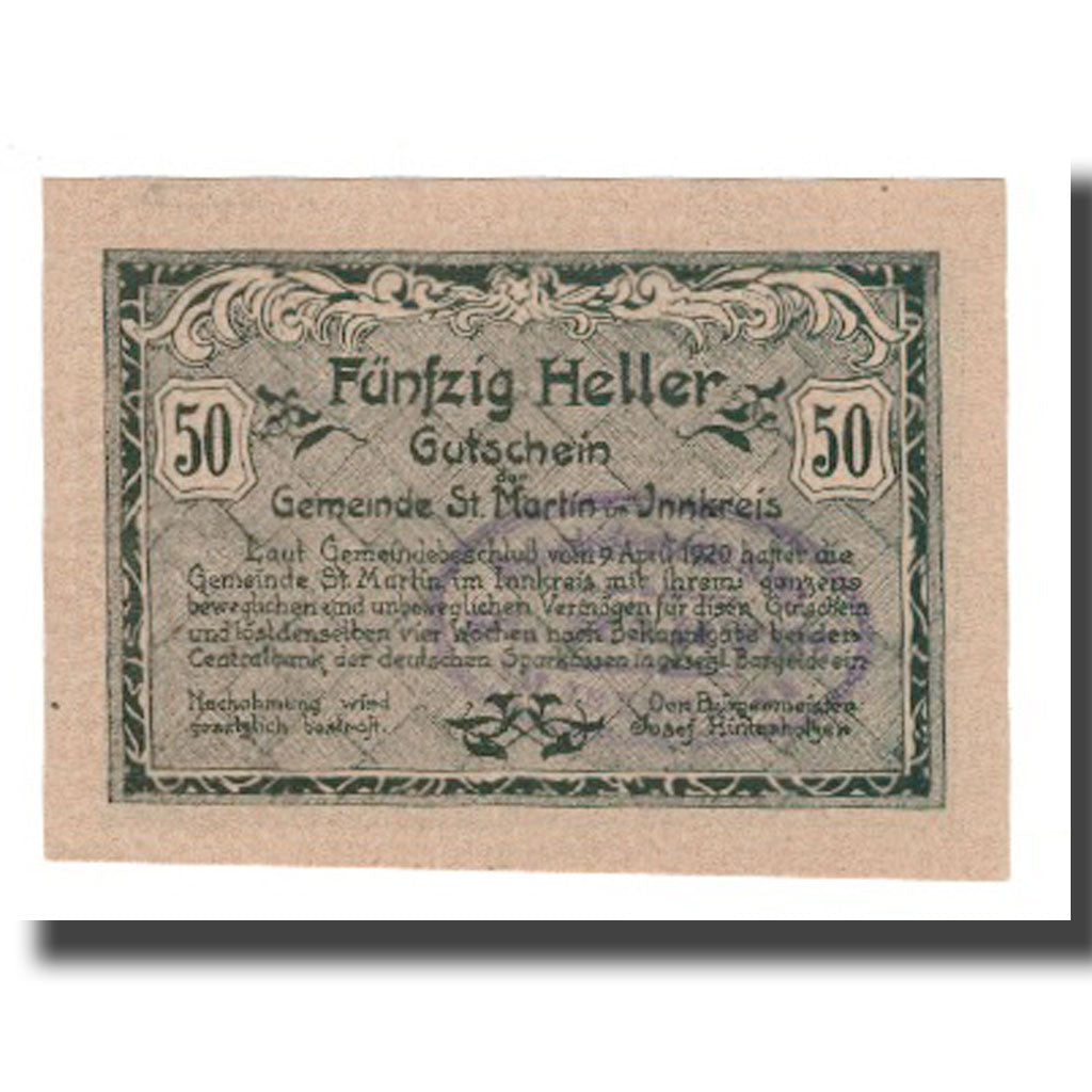 Banknote, Austria, St. Martin im Innkreis, 50 Heller, Texte, 1920, 1920-04-09