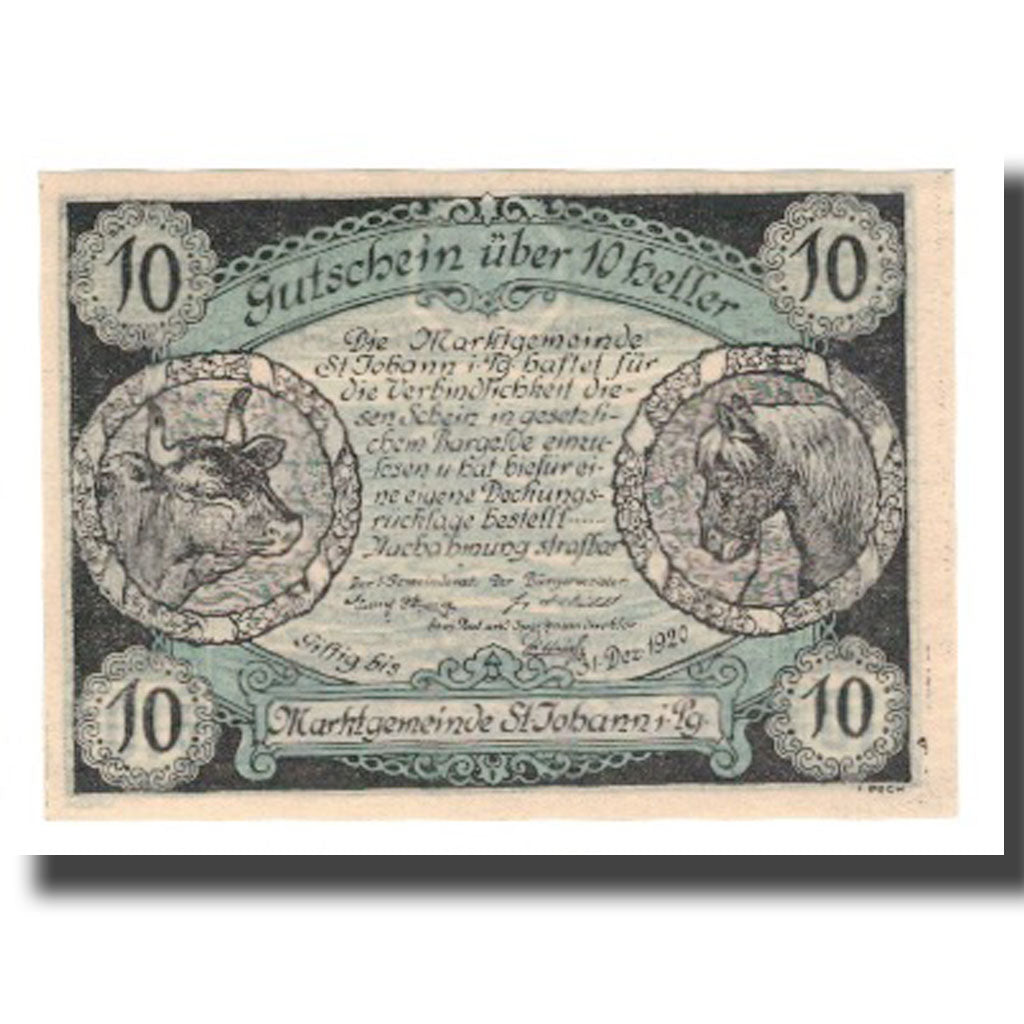 Banknote, Austria, St. Johann im Pongau Sbg. Marktgemeinde, 10 Heller, paysage