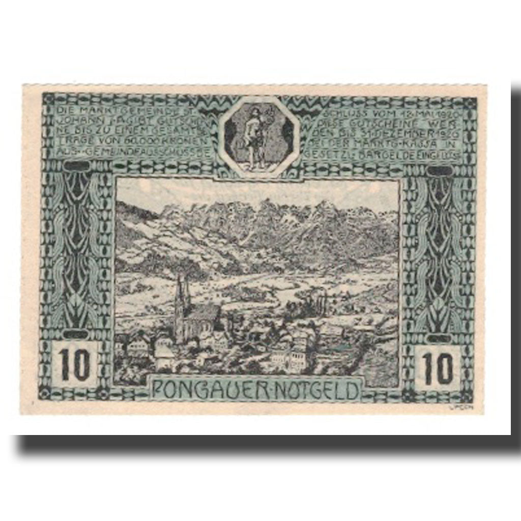 Banknote, Austria, St. Johann im Pongau Sbg. Marktgemeinde, 10 Heller, paysage