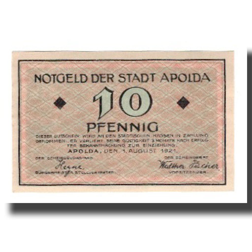 Banconote, Austria, Apolda Stadt, 10 Pfennig, valeur faciale, 1921, 1921-08-01