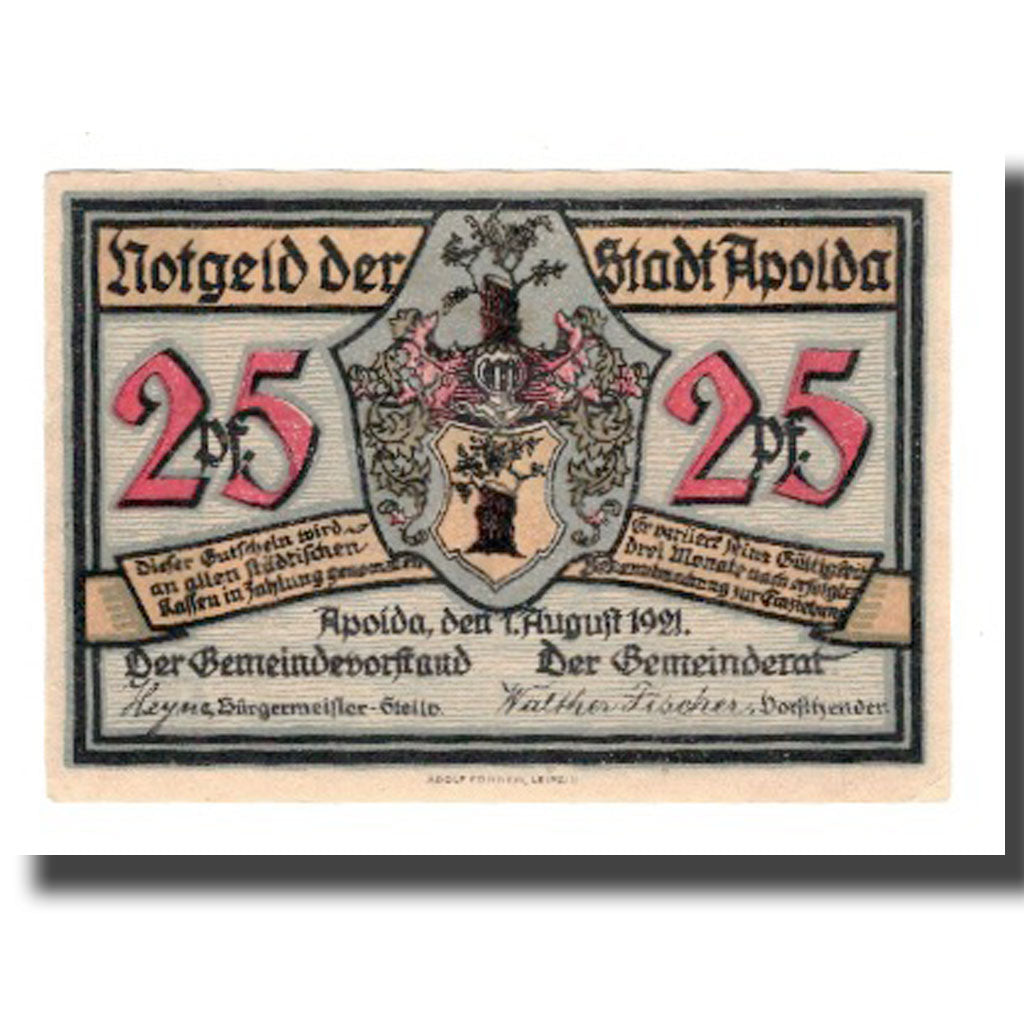 Banknote, Austria, Apolda Stadt, 25 Pfennig, personnage, 1921, 1921-08-01