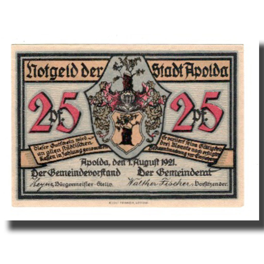 Banknote, Austria, Apolda Stadt, 25 Pfennig, personnage 3, 1921, 1921-08-01