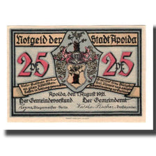Geldschein, Österreich, Apolda Stadt, 25 Pfennig, personnage 5, 1921