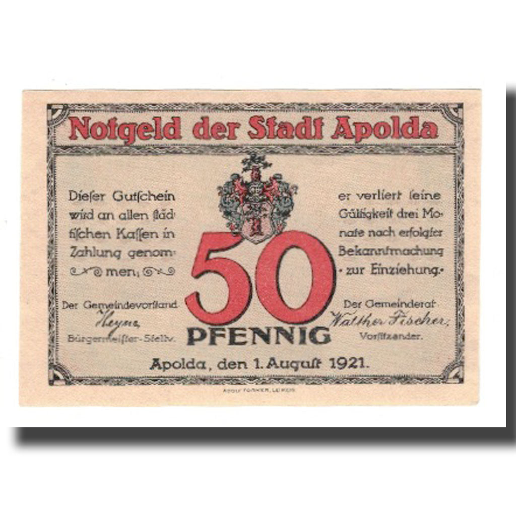 Geldschein, Österreich, Apolda Stadt, 50 Pfennig, paysage, 1921, 1921-08-01