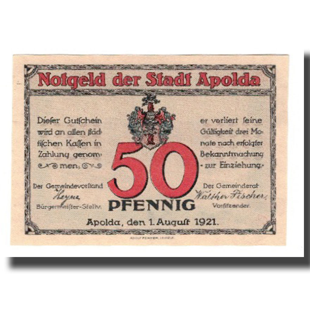 Banknote, Austria, Apolda Stadt, 50 Pfennig, pont, 1921, 1921-08-01, AU(55-58)
