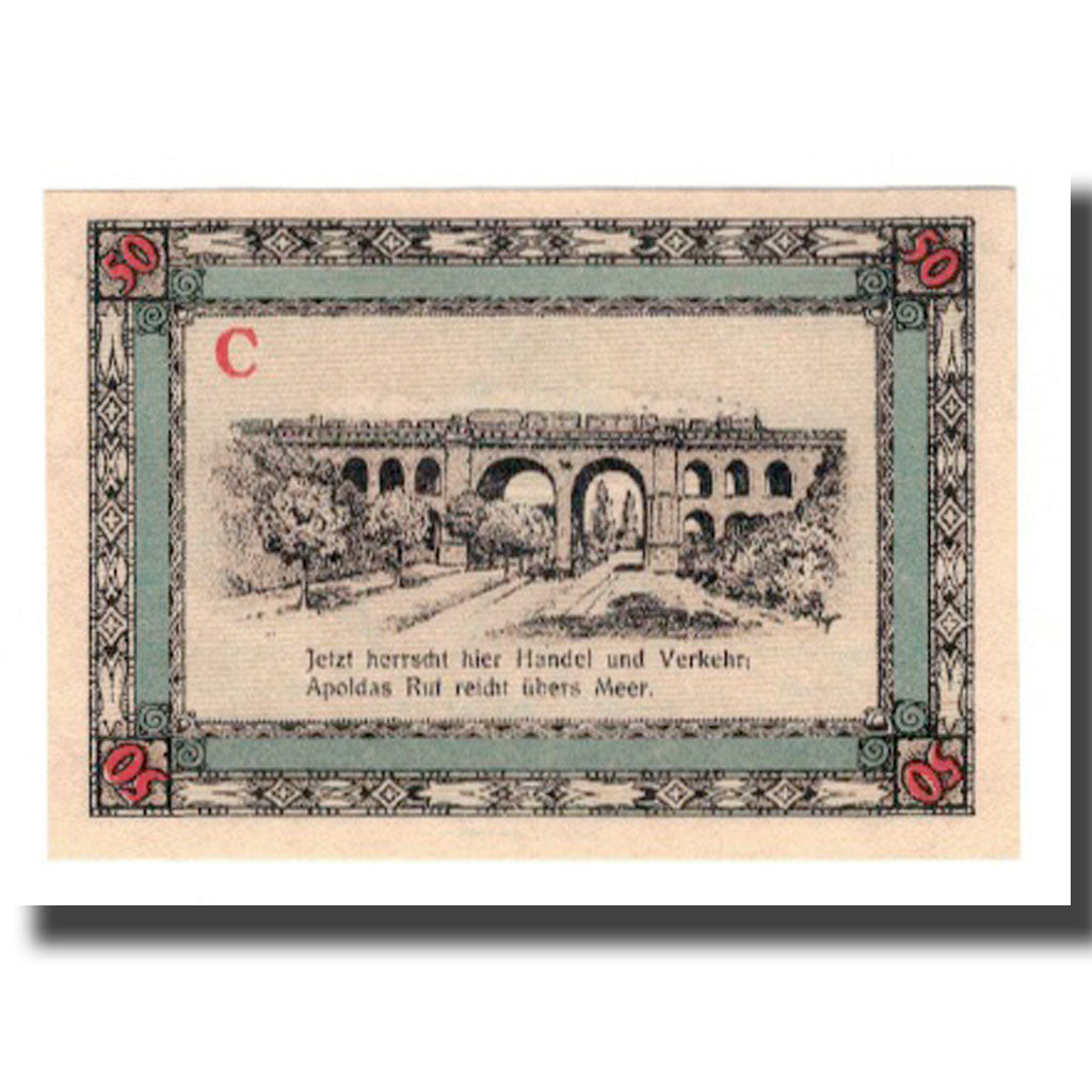 Banknote, Austria, Apolda Stadt, 50 Pfennig, pont, 1921, 1921-08-01, AU(55-58)