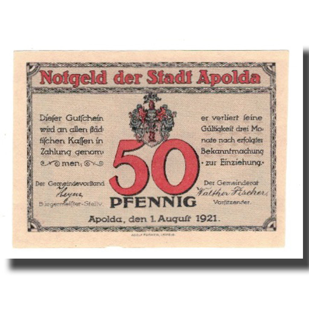 Banknote, Austria, Apolda Stadt, 50 Pfennig, machine, 1921, 1921-08-01