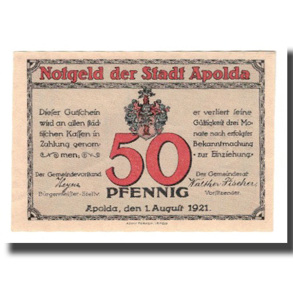 Banknote, Austria, Apolda Stadt, 50 Pfennig, place, 1921, 1921-08-01, AU(55-58)
