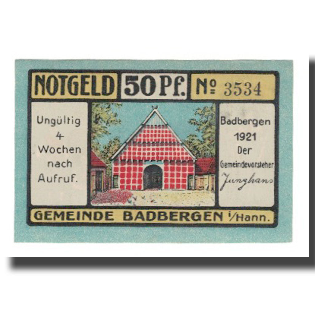 Banknote, Germany, Badbergen, 50 Pfennig, personnage 1, 1921, AU(55-58)