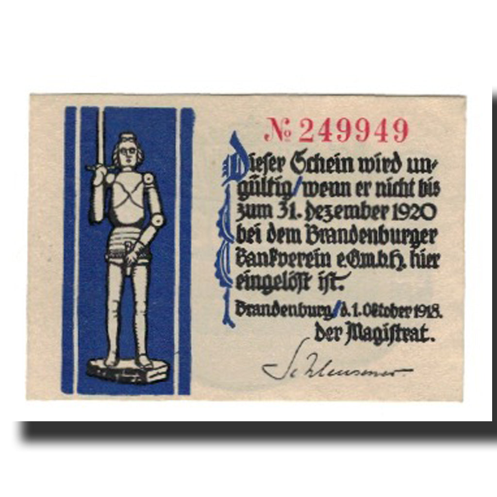 Billet, Allemagne, Brandenburg a. Havel Stadt, 1/2 Mark, valeur faciale, 1920