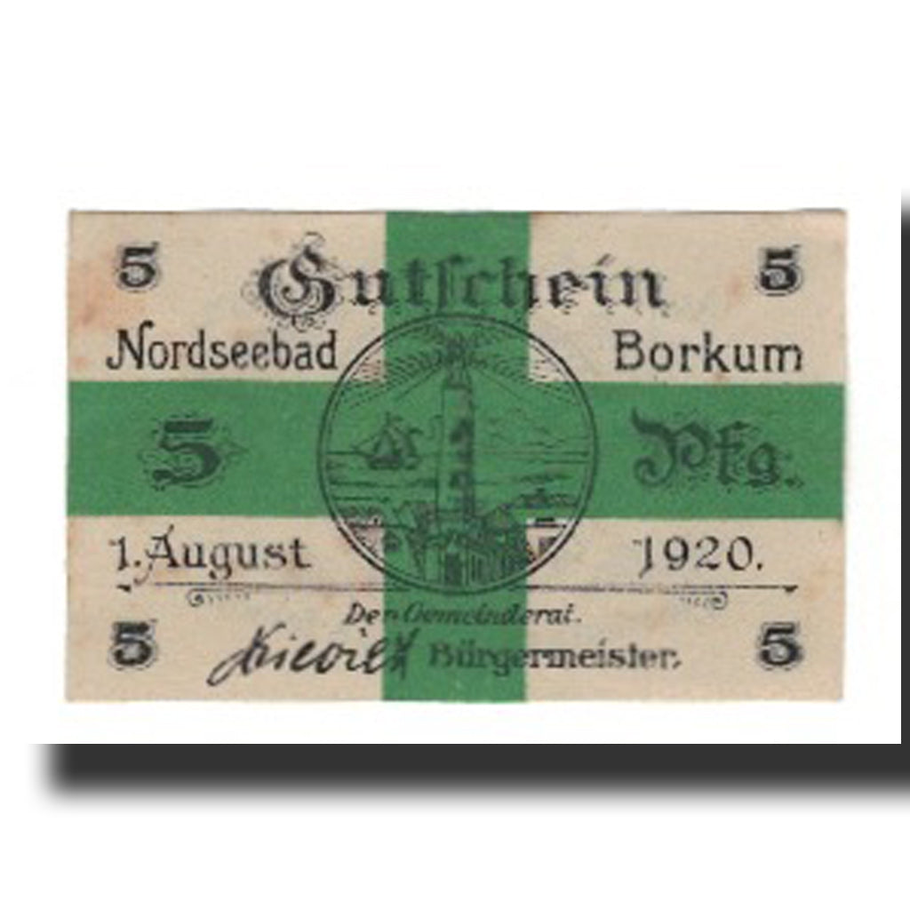 Banknote, Germany, Borkum Gemeinde, 5 Pfennig, valeur faciale, 1920, 1920-08-01