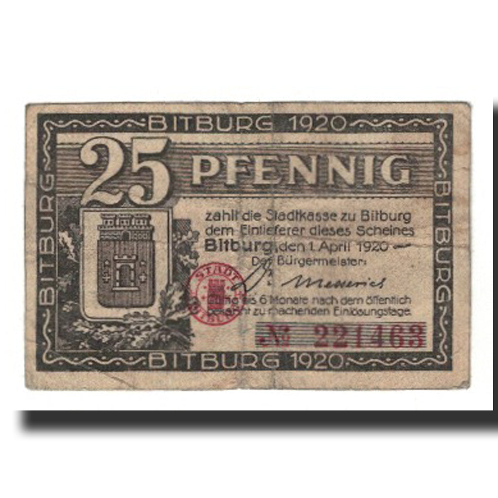 Banknote, Germany, Bitburg Stadt, 25 Pfennig, valeur faciale, 1920, 1920-04-01