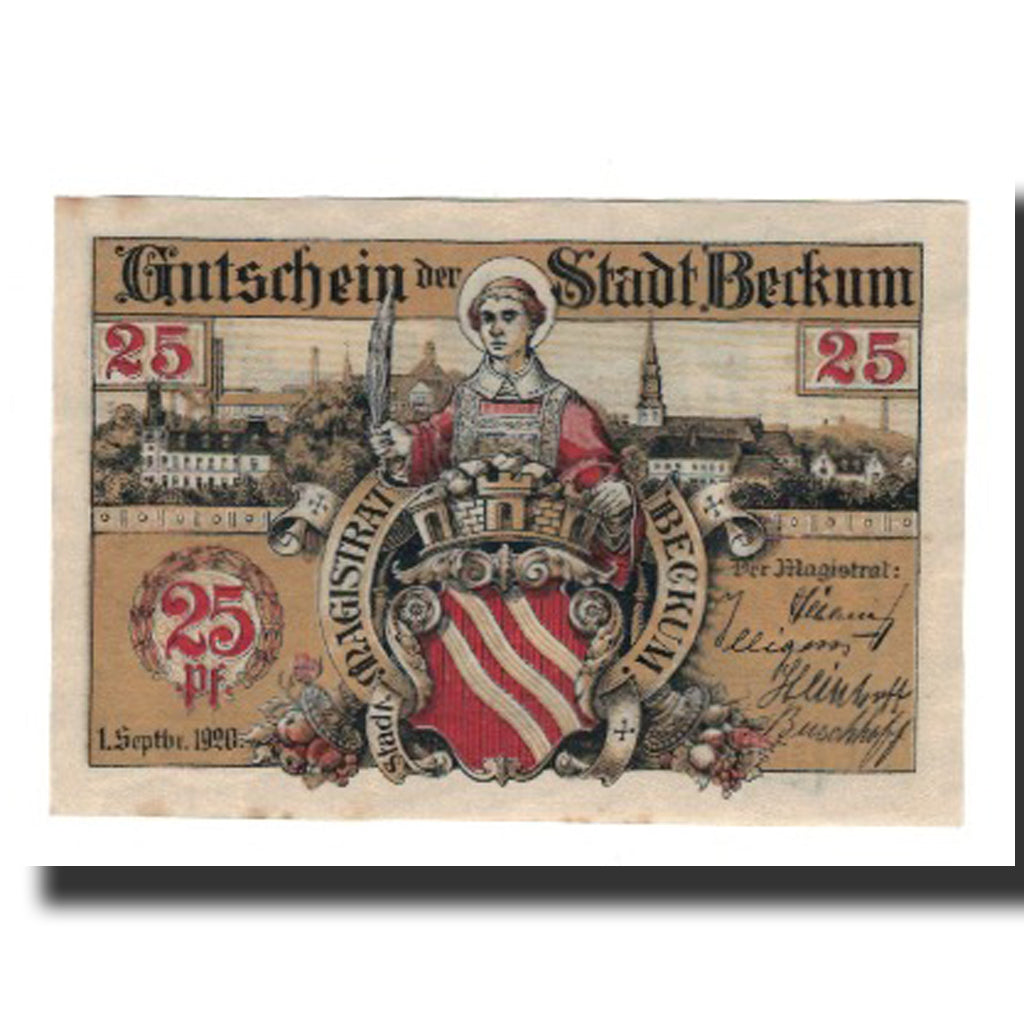 Banknote, Germany, Beckum Stadt, 25 Pfennig, personnage, 1920, 1920-09-01