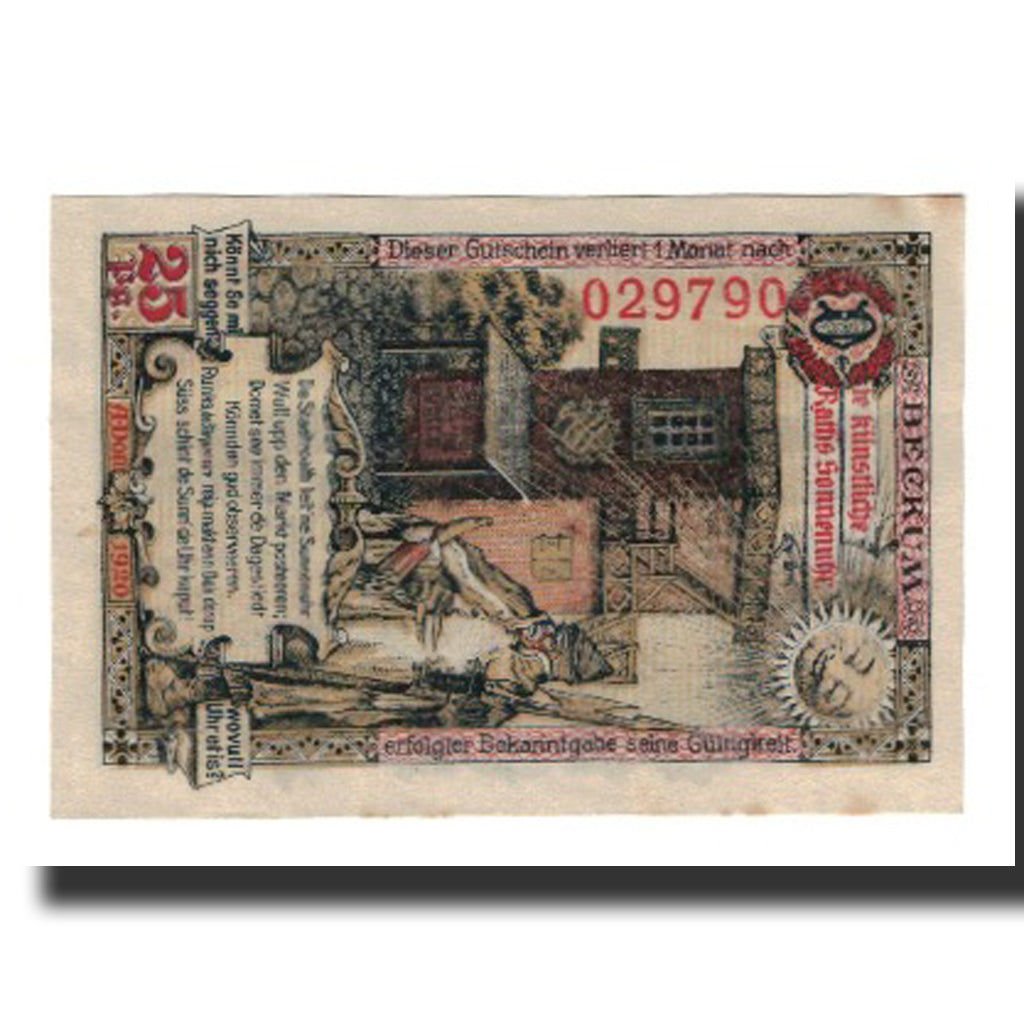 Banknote, Germany, Beckum Stadt, 25 Pfennig, personnage, 1920, 1920-09-01