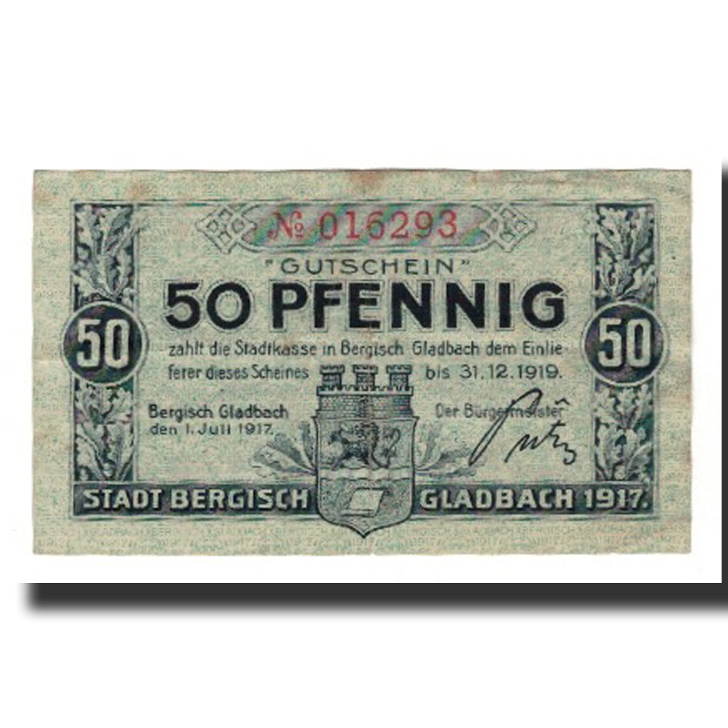 Banknote, Germany, Bergisch Gladbach Stadt, 50 Pfennig, portrait, 1919