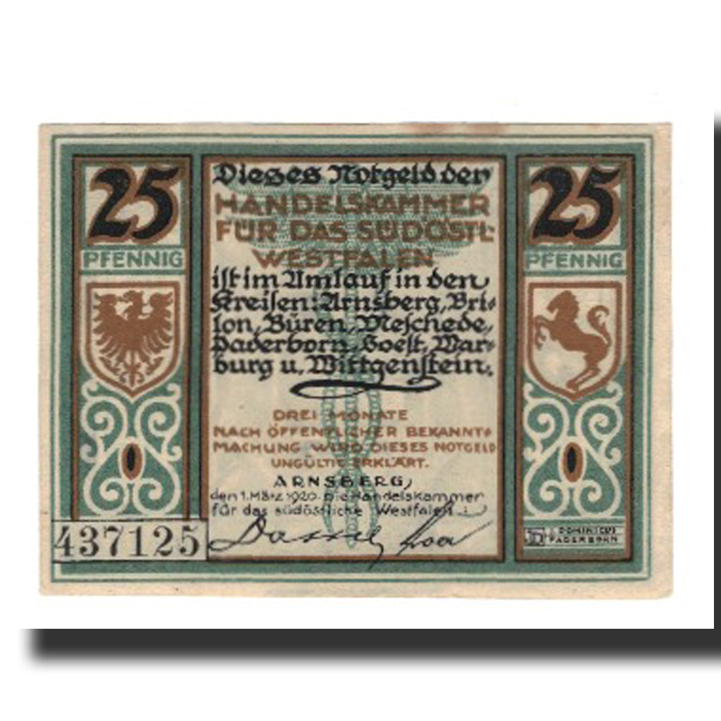 Banconote, Germania, Arnsberg Handelskammer für das südöstliche Westfalen, 25