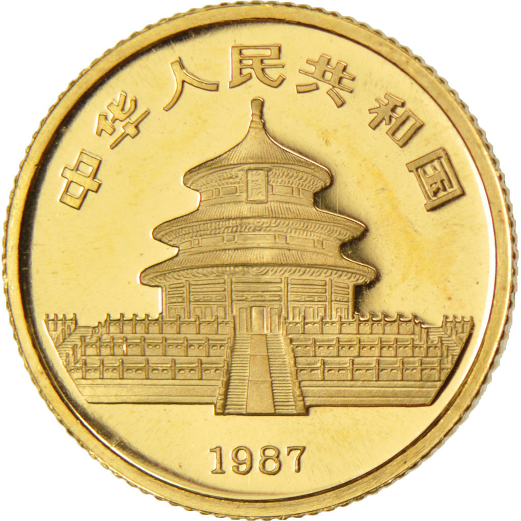 CHINA, PEOPLE'S REPUBLIC, 10 Yuan, 1987, KM #163, MS(63), Gold, 3.13