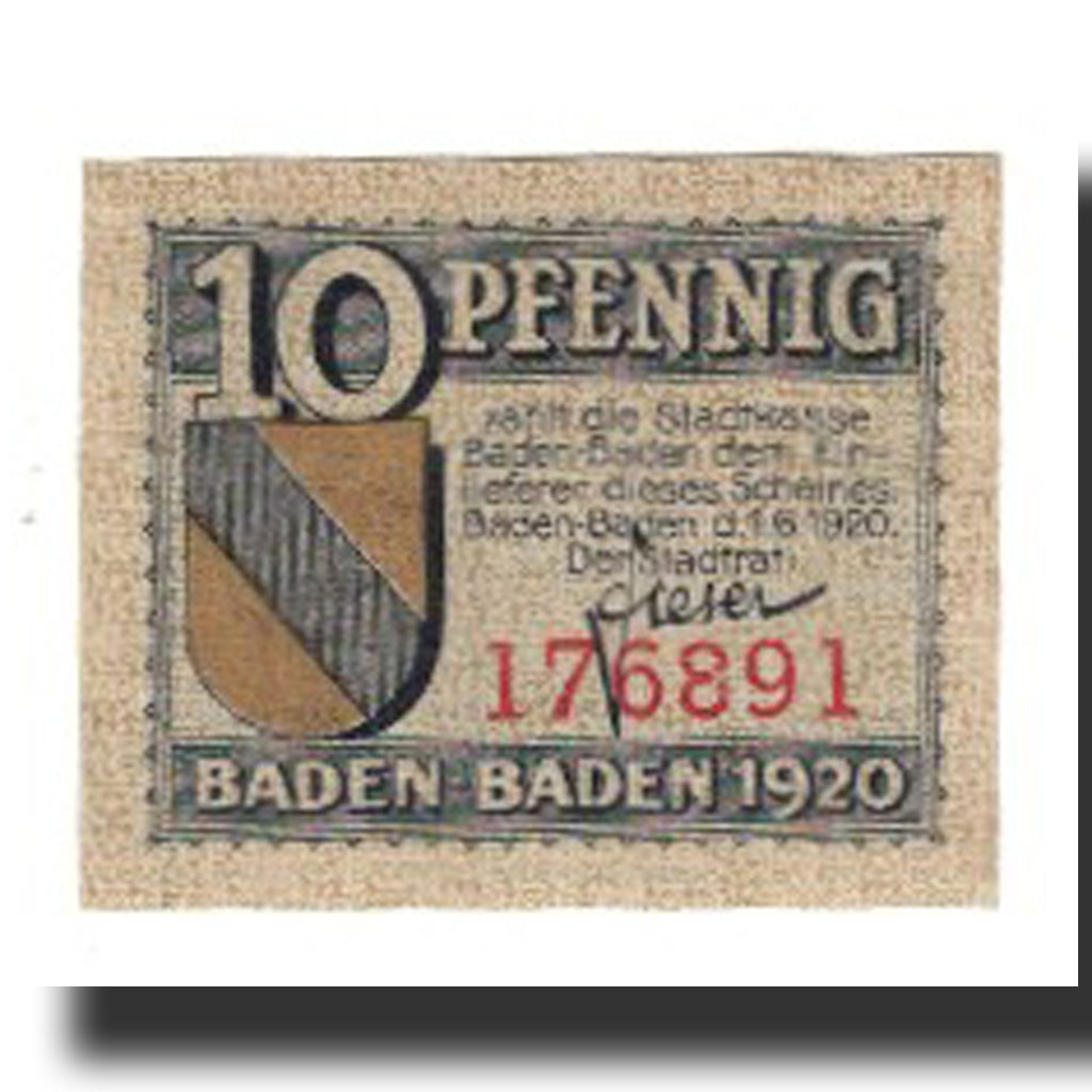 Banknote, Germany, Baden Baden Stadt, 10 Pfennig, Batiment, 1920, 1920-06-01